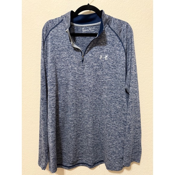 Under Armour XL Blue HeatGear Long Sleeve 1/4 Zip Pullover Top Mens - Picture 1 of 4